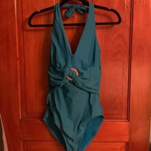 Spanx teal/blue one piece bathing suit size 12